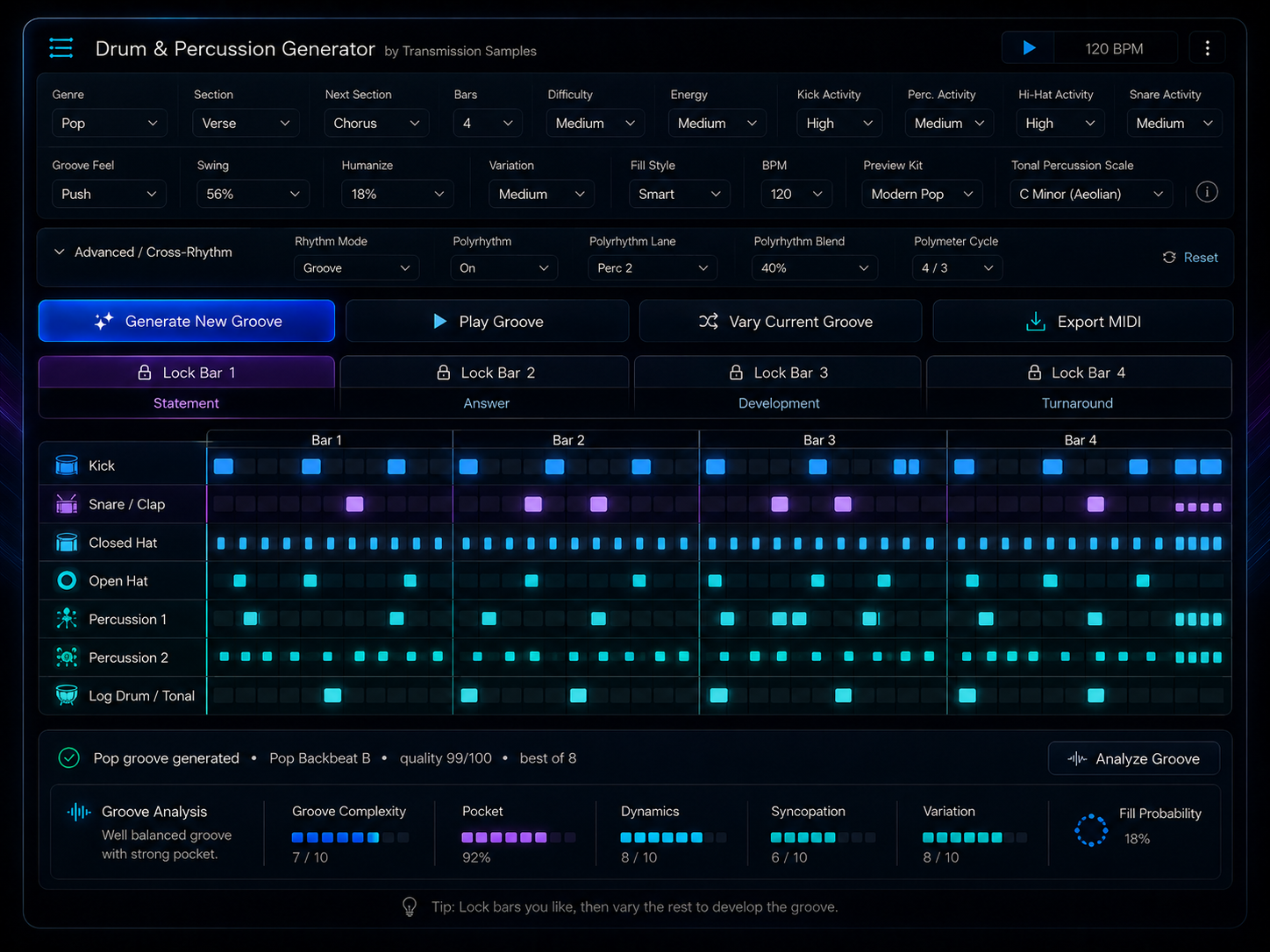 Drum and Percussion Generator interface preview